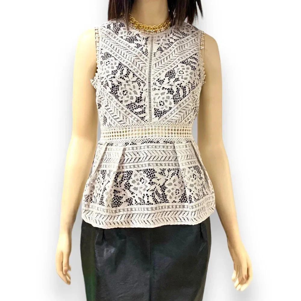 Ivory Lace Floral Overlay Peplum Halter Top NEW